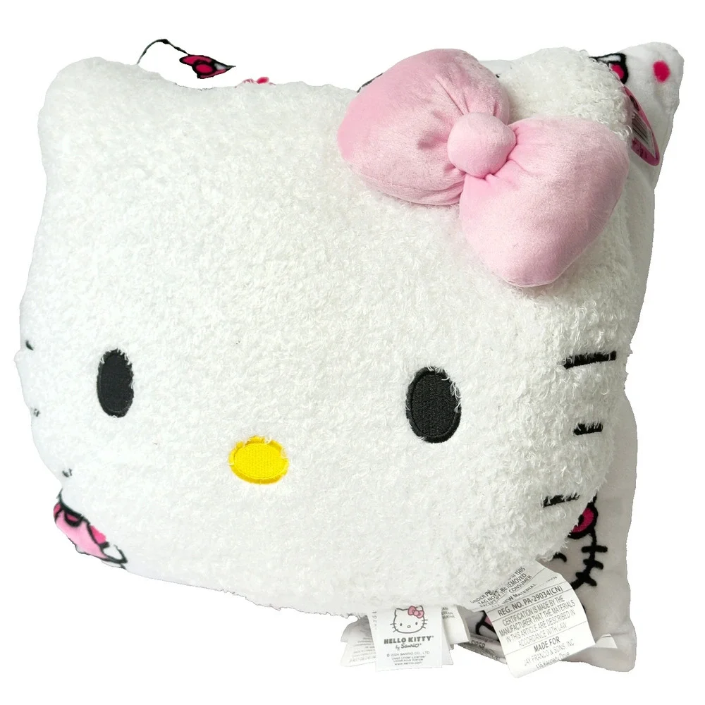 HELLO KITTY Throw Pillow SET- 2 Pack Decorative Plush Pink Bow 18x18 Kids Rm NWT
